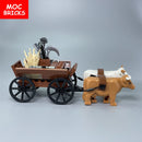 Set Sale MOC Bricks Cow Cattle Cart Oxen Town Farm House Assembled Building Blocks Accessories Children's Toys