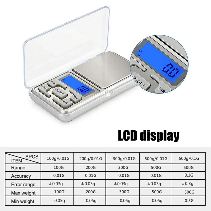 Electronic Digital Pocket Scale 0.01g Precision Mini Jewelry Weighing Scale Backlight Scales 0.1g for Kitchen 100/200/300/500g