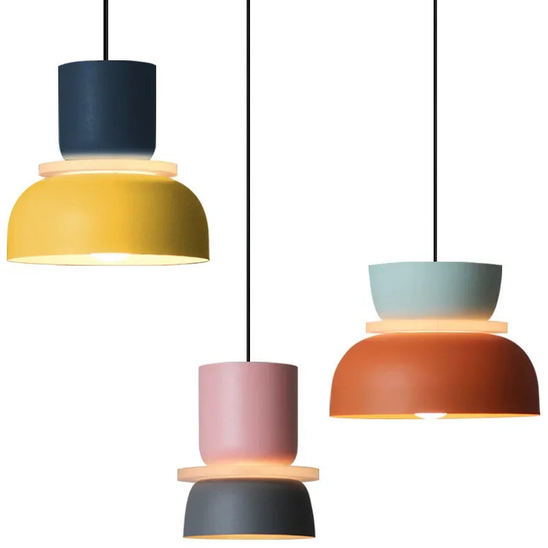 Modern Macaron Led Pendant Lamp Colorful Iron Hanging Suspension Study Bar Dining Bedside Bedroom Chandelier Lighting