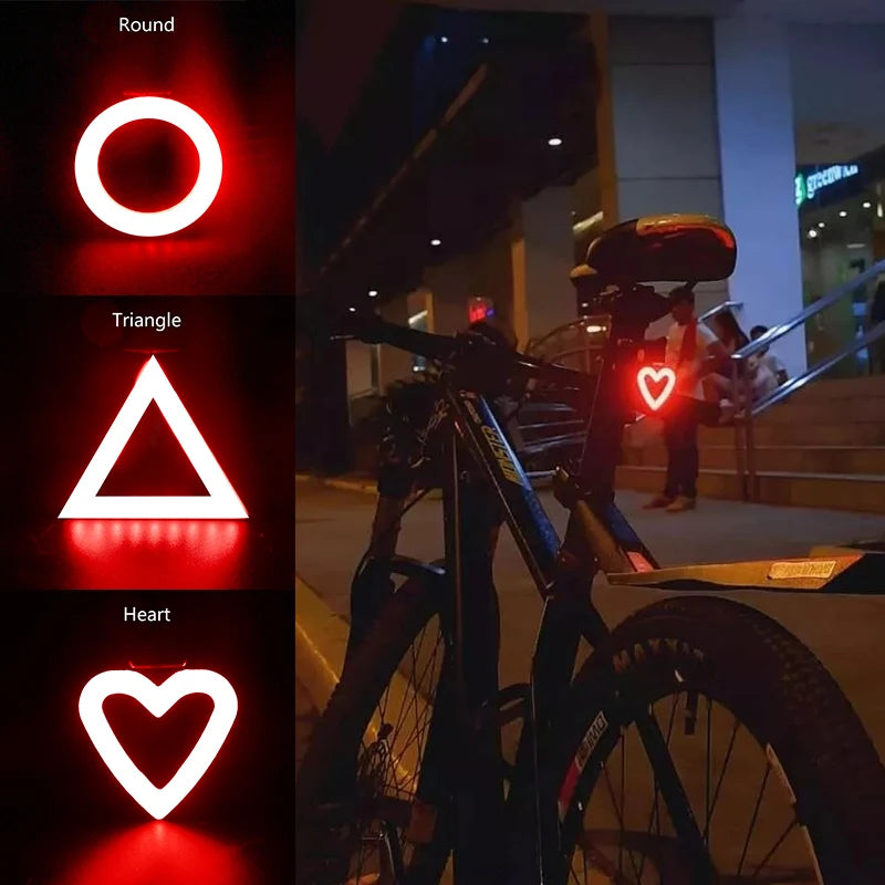 Bike Heart Shape Tail Light USB Rechargeable Mountain Bicycle Rear Lamp Waterproof MTB Taillight 5 Mode Cycling Night Safety