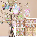 12/9pcs Happy Easter Wooden Pendant Cute Bunny Egg Carrot Chick Hanging Ornaments Spring Easter Party Home Decoration DIY Wreath