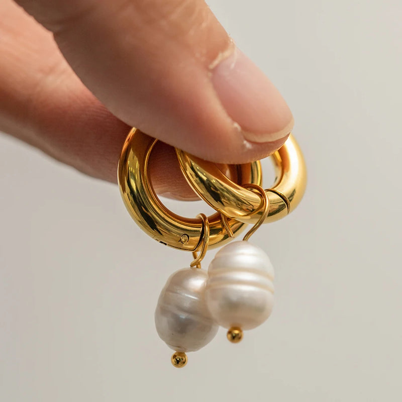 Hot selling French Style Freshwater Pearl Gold Plated Stainless Steel Jewelry Elegant Drop Earrings For Female Jewelry Girl