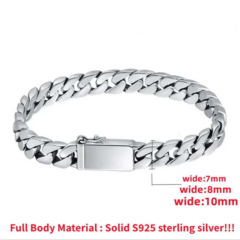 100% Real Solid S925 Sterling Silver Punk Bracelet 7MM 8MM S925 Silver Jewelry Certified Women Men Jewelry Gifts Factory Price