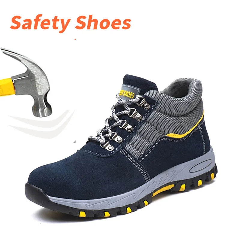 Safety shoes four seasons men work safety boots leather steel toe protection with iron high male