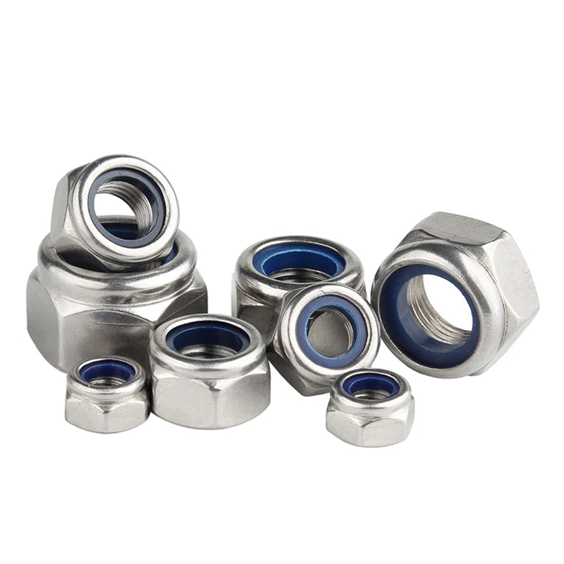 1/ 5/ 10/ 20pcs M2 M2.5 M3 M4 M5 M6 M8 M10 M12 M14 M16 M18 M20 M22 304 Stainless Steel Nylon Self-lock Hex Nuts Locknut DIN985