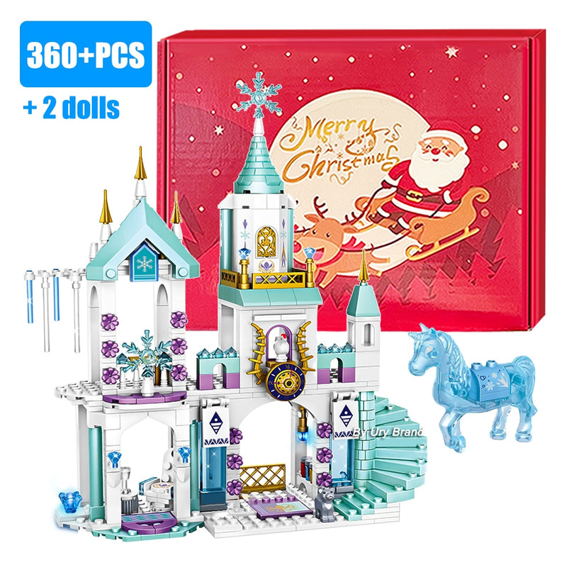 Friends Princess Castle House Sets for Girls Movies Royal Ice Playground Horse Carriage DIY Building Blocks Toys Kids Gifts 2022