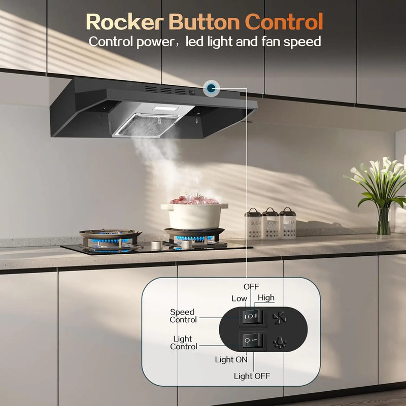 24 inch Under Cabinet 280CFM Black Ducted/Ductless Kitchen Stove Vent with 2 Speed Fan LED Bulb Range Hood