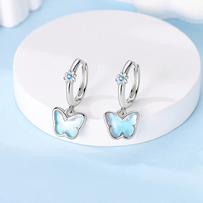 100% 925 Sterling Silver Earrings For Women Colorful Zircon flower Star Butterfly Cat Pendants Earrings Elegant Party Jewelry
