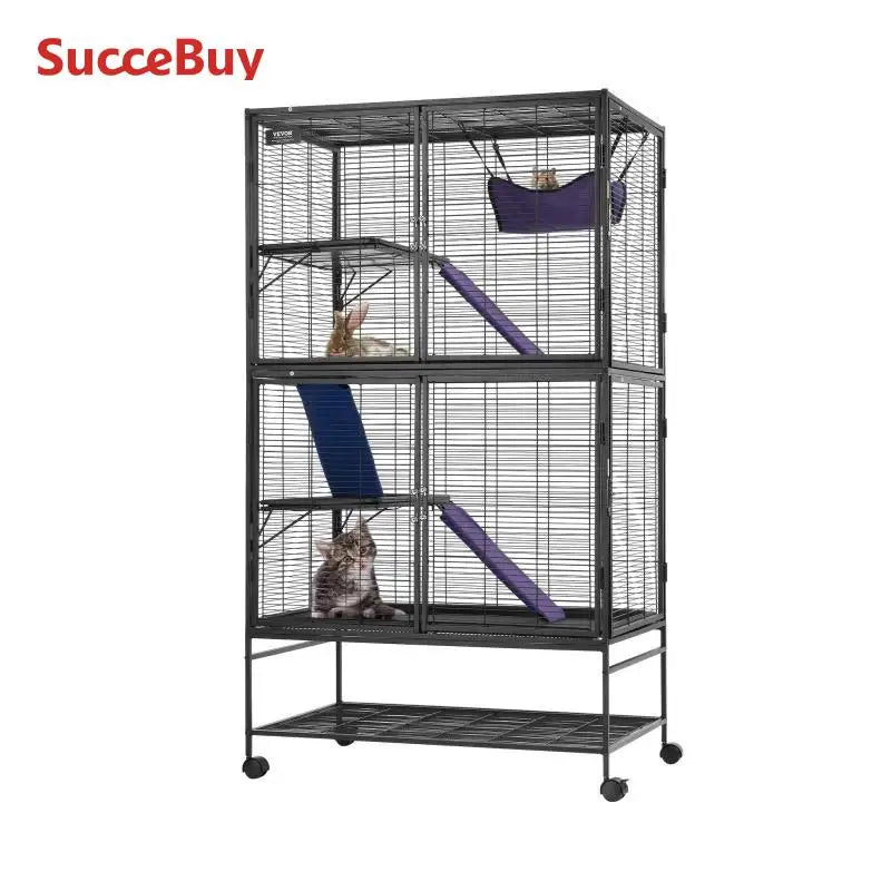 SucceBuy 64.6"Rolling Metal Ferret Cage Large4-Tier Critter Nation Cage Small Animal Cage for Pet Rat Hamster Guinea Chinchilla