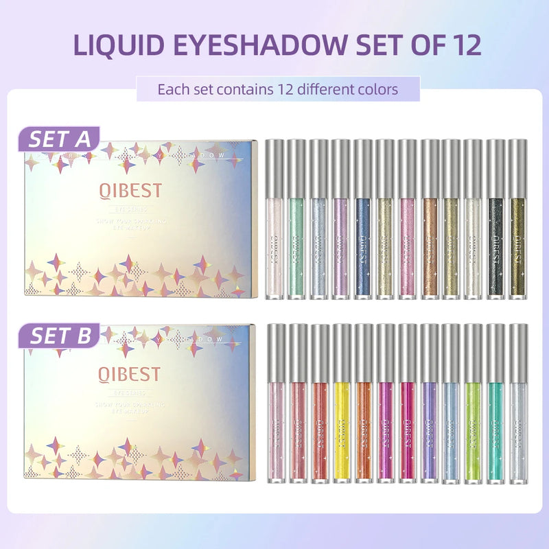 12 Colors Glitter Liquid Eyeshadow Waterproof Metallic Pearly Eye Shadow Set Eye Pigment Korean Makeup for Women Christmas Gifts