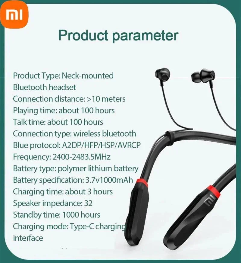 Xiaomi Mijia Wireless Earphones 200 Hour Play Neckband Bluetooth 5.1 Headphones Headphone with Mic 9D Stereo Earbuds Headset