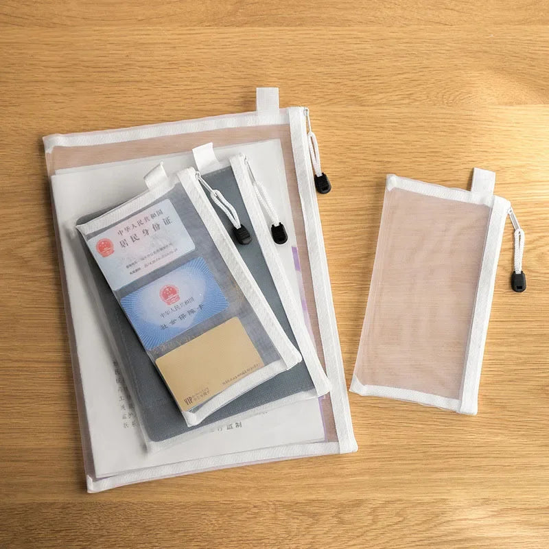 A4/A5/A6 Mesh Zipper Pouch Document Bag Waterproof Zip File Folders School Office Supplies Cosmetic Makeup Bags Storage