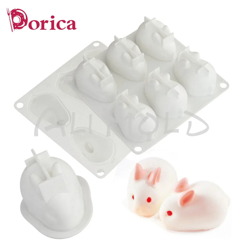6 Holes Rabbit Easter Silicone Mold Single 3D Bunny Cake Mould Handmade Soap Candle Model Mousse Cake Decorating Tools Bakeware