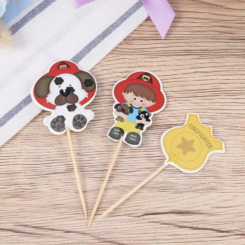 Cake Picks Party Firefighter Decorating Toppers Decor Truck Fire Cartoon Theme Supplies Cupcake Fruit Fireman Woodland Baby