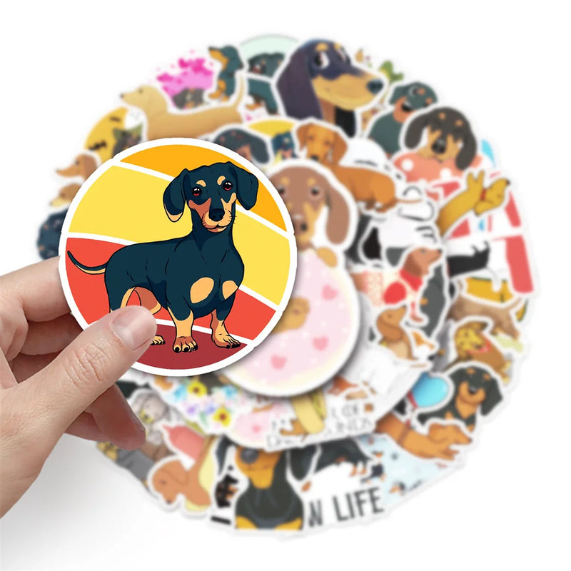 10/30/50PCS Dachshund Cartoon Personality Creative Graffiti Sticker Desk GuitarComputer Refrigerator WaterproofSticker Wholesale