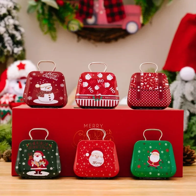 Mini Christmas Candy Iron Box Handbag Storage Box Xmas Gift Box Decoration Joy 2025 Noel Merry Christmas Supplies Kids Favor