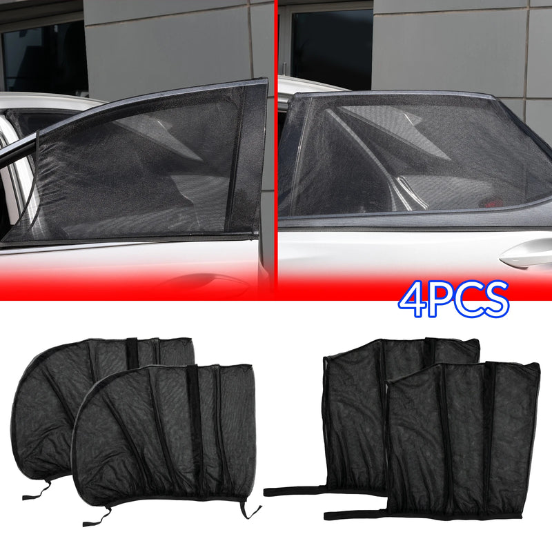 4pcs Car Sun Shade Styling Accessories UV Protect Curtain Front Rear Side Window Sunshade Mesh Sun Visor Protection Window Films