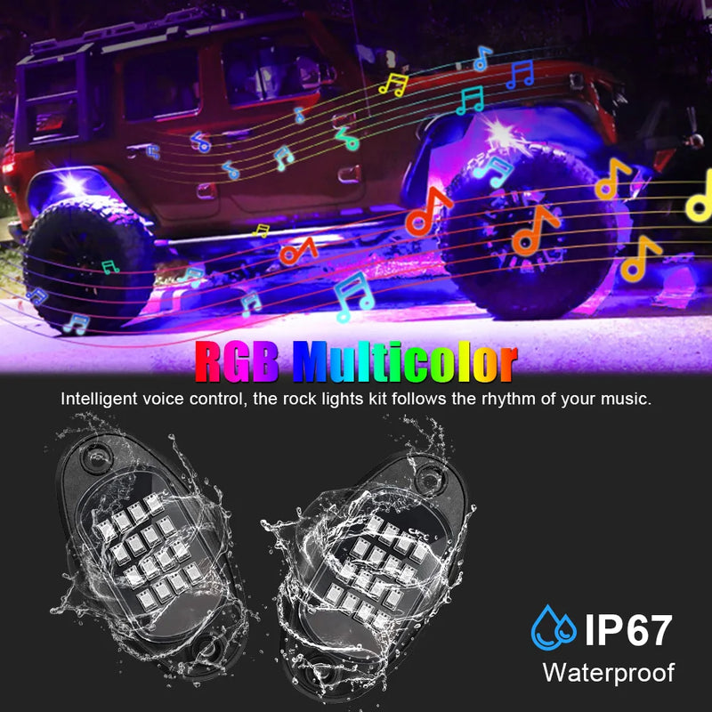 RGB LED Rock Lights 4/6/8 In 1 Car Chassis Light Music Sync For Jeep Off-Road Truck Boat Bluetooth APP Control Undergolw