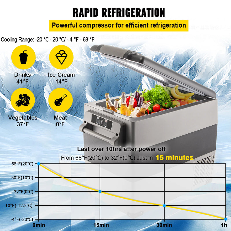 VEVOR Car Refrigerator 55L Compressor Portable Small Car Refrigerator Freezer Mini Electric Cooler for Vehicle Car Truck Boat