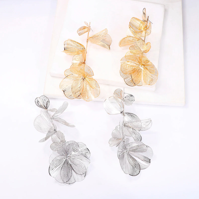 2024 New ZAA Earrings Long Metal Flower Dangle Drop Earrings for Women Vintage Golden Personality Jewelry Pendientes Wholesale