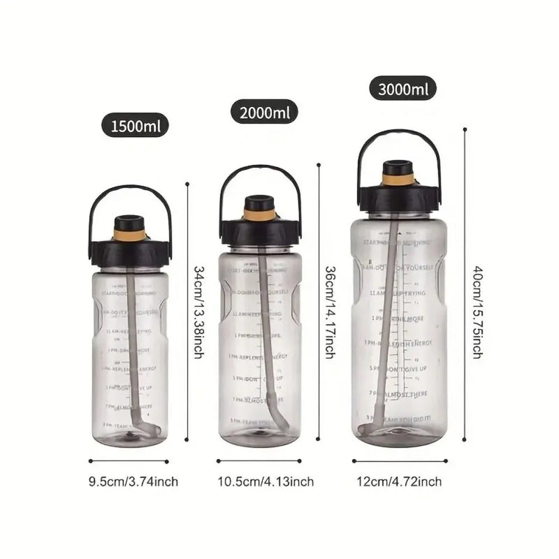 1.5L/2L/3L Sports Water Bottle Portable Leakproof Large Capacity Water Jugs Lightweight with Time Marker Clear Drink Bottle