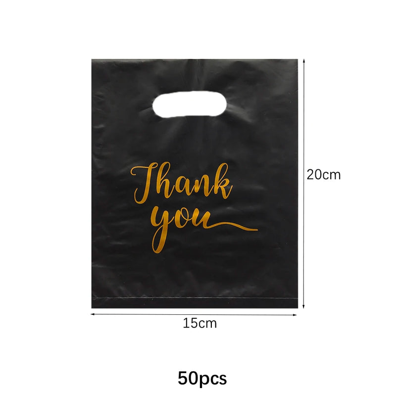 100/50/10Pcs Thank You Gift Bags Wedding Birthday Guest Gift Wrap Plastic Shop Bags Small Business Candy Pastry Store Packaging