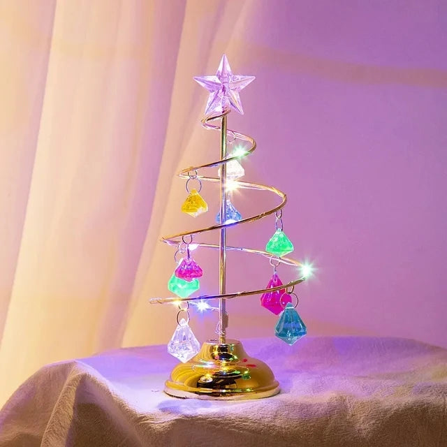 Night Lights Christmas Decorations Gifts Electroplated Iron Tree LED Luminous Crystal Christmas Tree Crystal Table Decoration