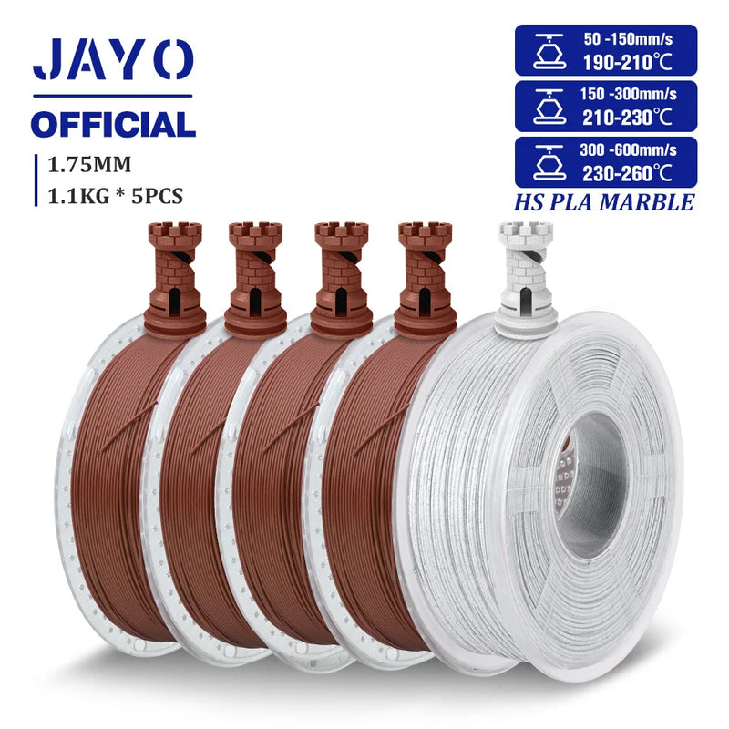 JAYO High Speed Marble PLA Filament 5 Rolls High Speed PLA 3D Printer Filament For FDM Marble-Like Texture 3D Printing Materials