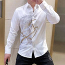 Rhinestones Shirts Mens Luxury Top Diamond Men's Shirt Long Mouw Slim Casual Shirt Black Animal Horse Shirt Social Camisa Hombre
