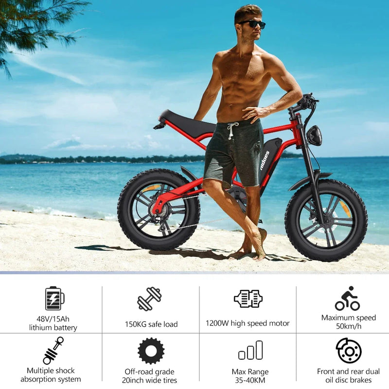 Electric Bicycle Hidous B6 1200W Motor 48V15AH Battery Outdoor Sports E Bike Off-road Motorcycle 20-inch Fat Tire Electric Bike