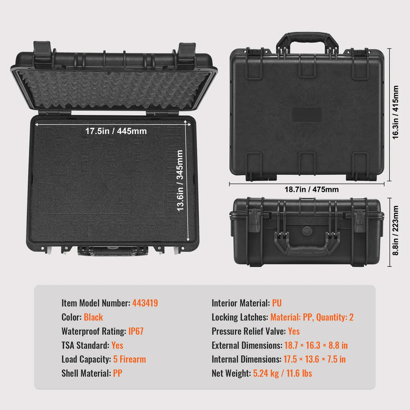 SucceBuy Hard Pistol Cases with Pre-cut PU Foam Lining Waterproof Dustproof Hard Gun Case for 1/2/5/6Pistol Lockable Pistol Case