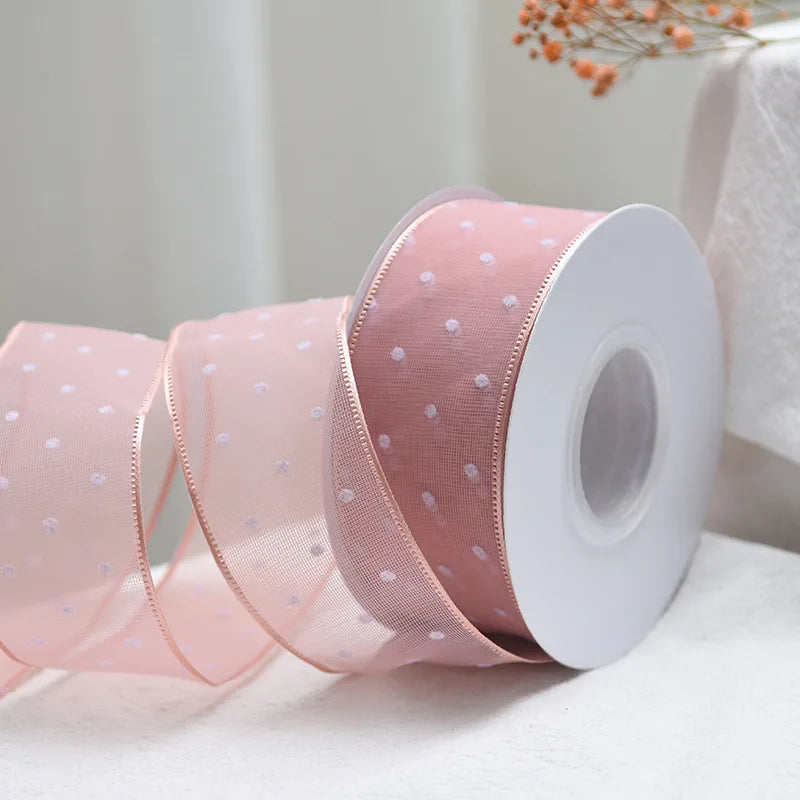 10Yards 4CM Polka Dots Organza Gauze Packaging Ribbon Tape Flower Gift Box Wrap Bow DIY Wedding Christmas Party Decoration