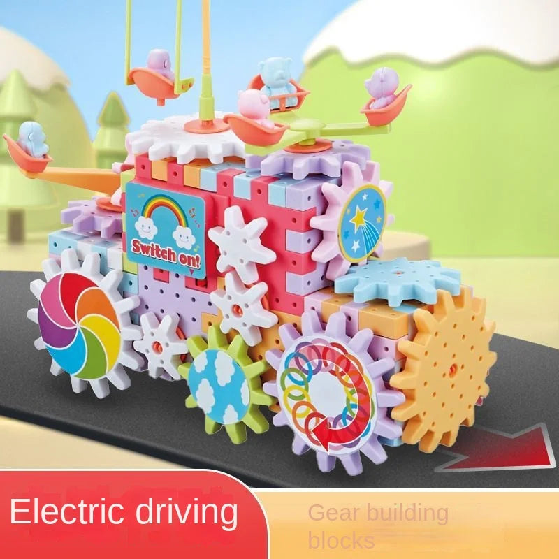 Versatile Electric Rotating Gear Building Block Toys，   Montessori Block Bricks toys  For Children Boys Girl Birthday Gifts