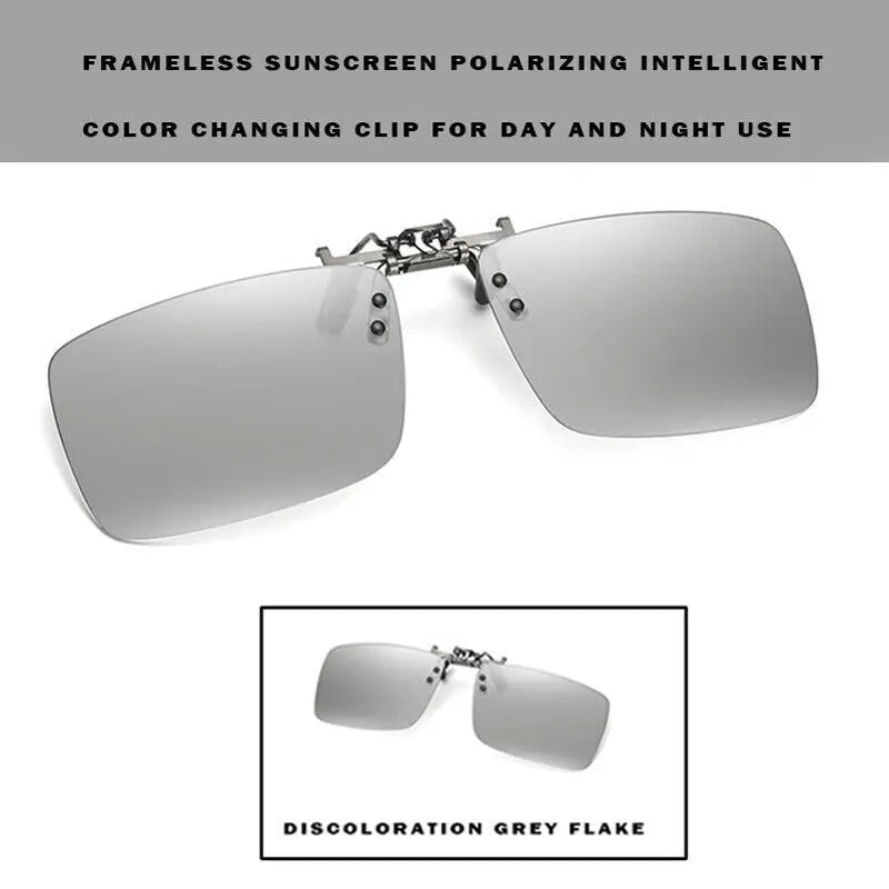 KLASSNUM Photochromic Polarized Clip on Sunglasses Men Chameleon Clip Glasses for Myopia Day Night Driving Eyeglasses Narrow