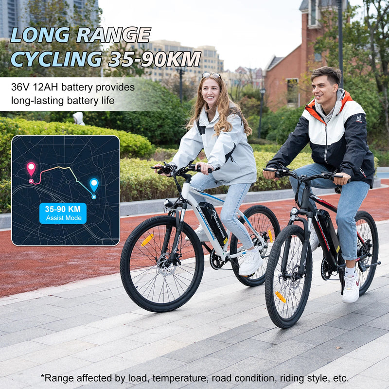 EVERCROSS TECH EK15 Electric bike adult, 26 E-boat with removable battery 36V 12Ah, 7 speeds, Range 35-90km