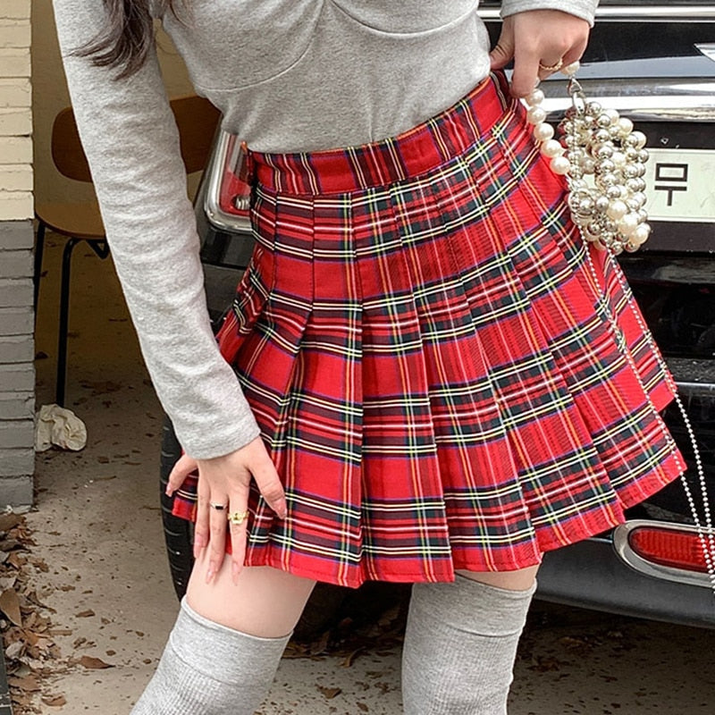 Preppy Harajuku A-Line Mini Plaid Skirt Girl y2k High Waist Pleated Sailor Korean Kawaii Sweet School Uniform Short Skirt Skort