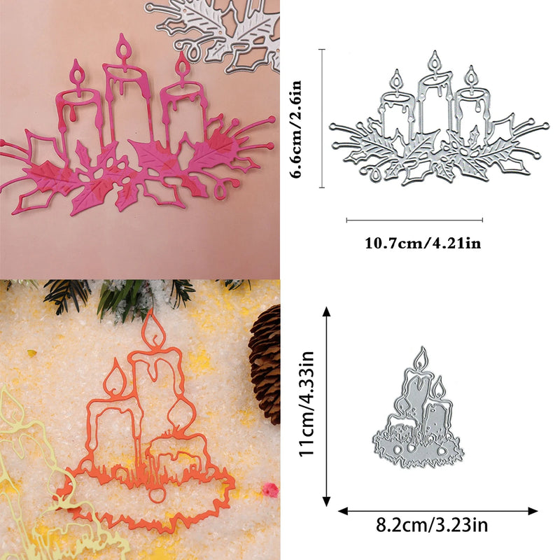 Christmas Candle Scrapbooking Greeting Card Mold Embossing Template Manual Punch Stencil Crafts Cutting Dies 2024 New