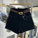 2022 Summer New Ins Trendy Denim Shorts Women's Casual Loose-Fit High-Waisted Curved Edge Student A- Line Wide-Leg Pants