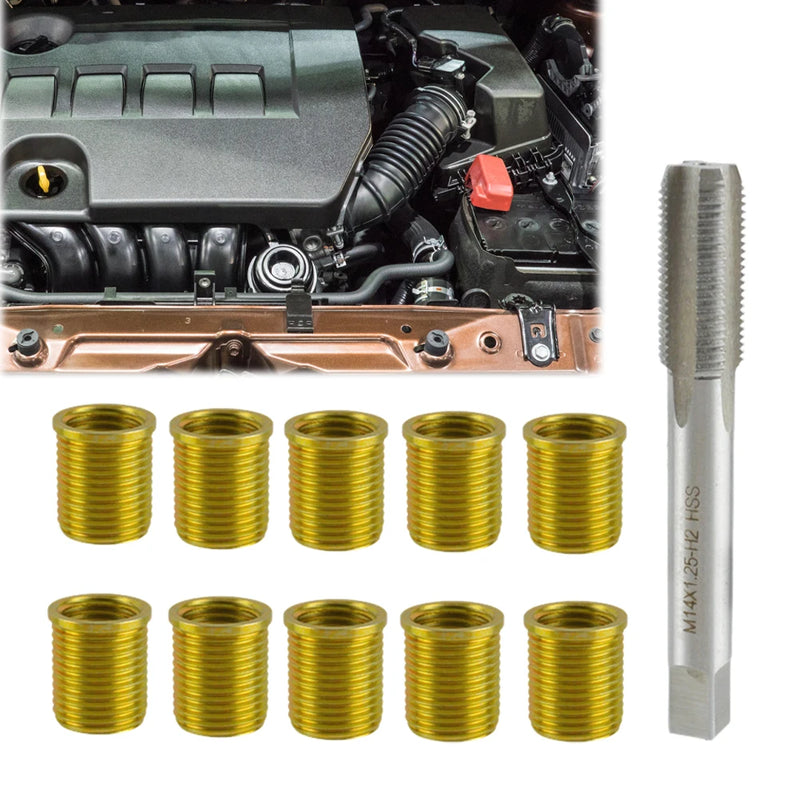 Spark Plug Thread Repair Kit M12x1.25 Inserts and M14x1.25 Tap Kit Cylinder Head Rethreaded Kit for Automotive Engine