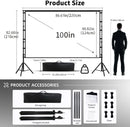 VEIDADZ Projector Screen With Stand White Wrinkle-Free 160° Viewing Angle 60-150 inch Double Sided Screen Home Theater Outdoor