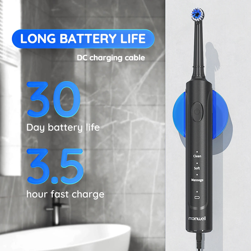 Mornwell T37 Rotation Electric Sonic Toothbrush USB Rechargeable Waterproof Electronic Tooth Brushes 4 Replacement Heads Adult