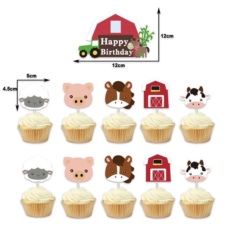 Farm Animal Theme Birthday Party Decorations Ranch Event Suppplies Cow Chicken Disposable Tableware Latex Aluminum Foil Balloon