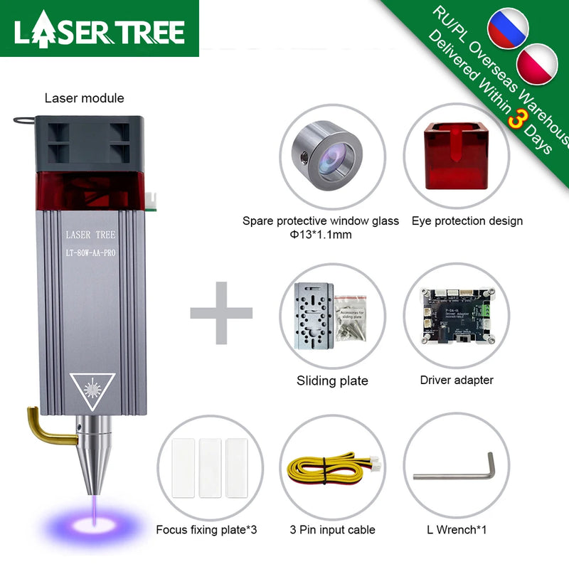 LASER TREE 20W 10W 5W Optical Power Laser Head 450nm Blue Light TTL Laser Module For CNC Engraver Wood Cutting DIY Tools