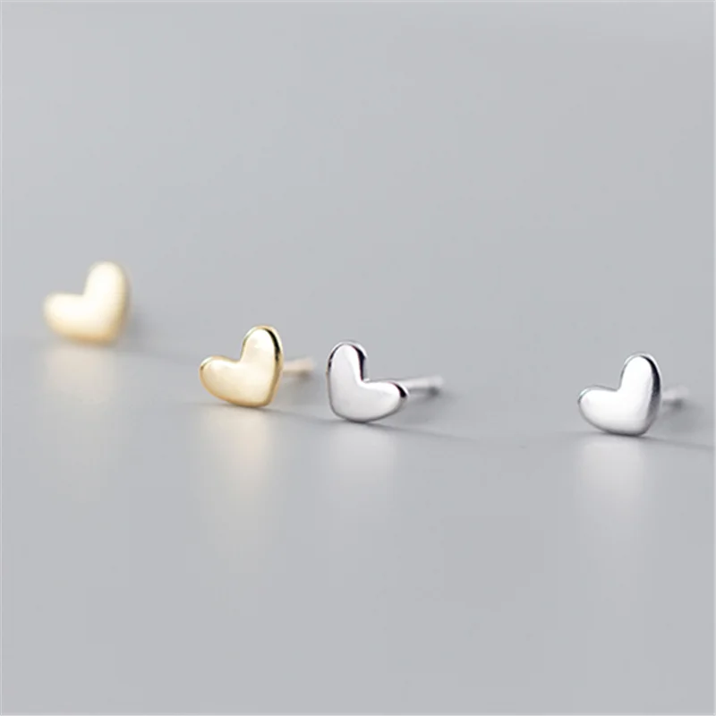 Trendy Minimalist Real 100% 925 Sterling Silver Mini Small Love Heart Stud Earrings for Women Student Teen Jewelry Gift