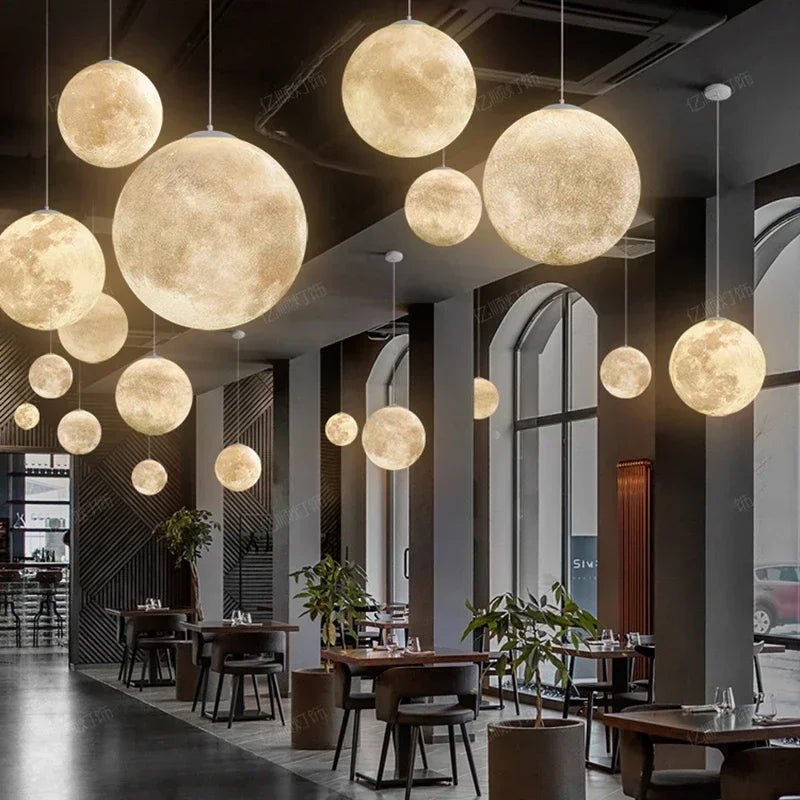 Modern Wabi-Sabi FRP Moon Led Pendant Lights Living Dining Room Decor Chandelier Lighting Bedroom Kitchen Hanging Lamp Luminaire