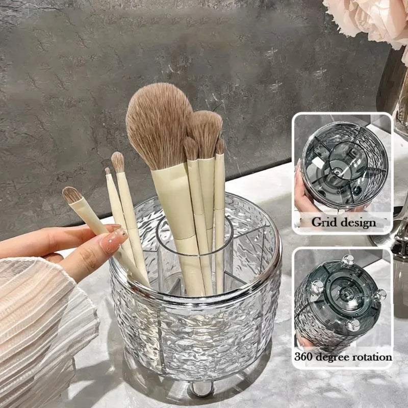 Makeup Brush Organizer 360° Rotating Portable Desktop Lipstick Eyebrow Storage Box Tools With Lid For Bathroom Cosmetic Storage