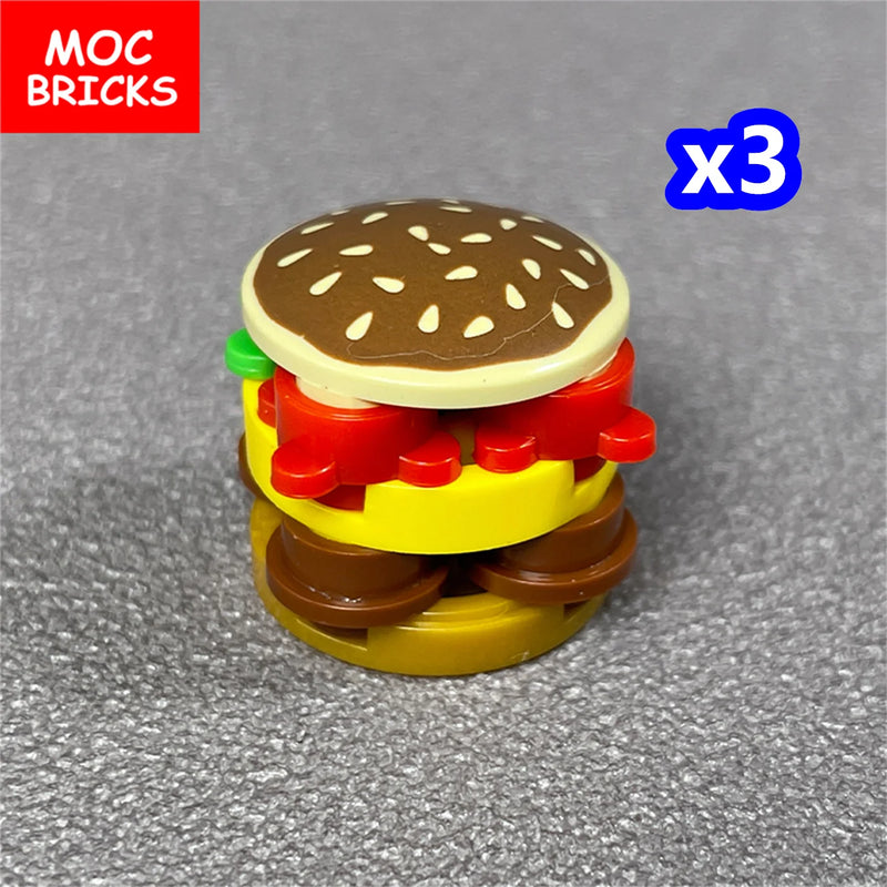 MOC Bricks Food Cookie Bone Pretzel Bagel Biscuits Waffle Chips Hot Dog Bread Pizza Milk Educational Building Blocks Kids Toys