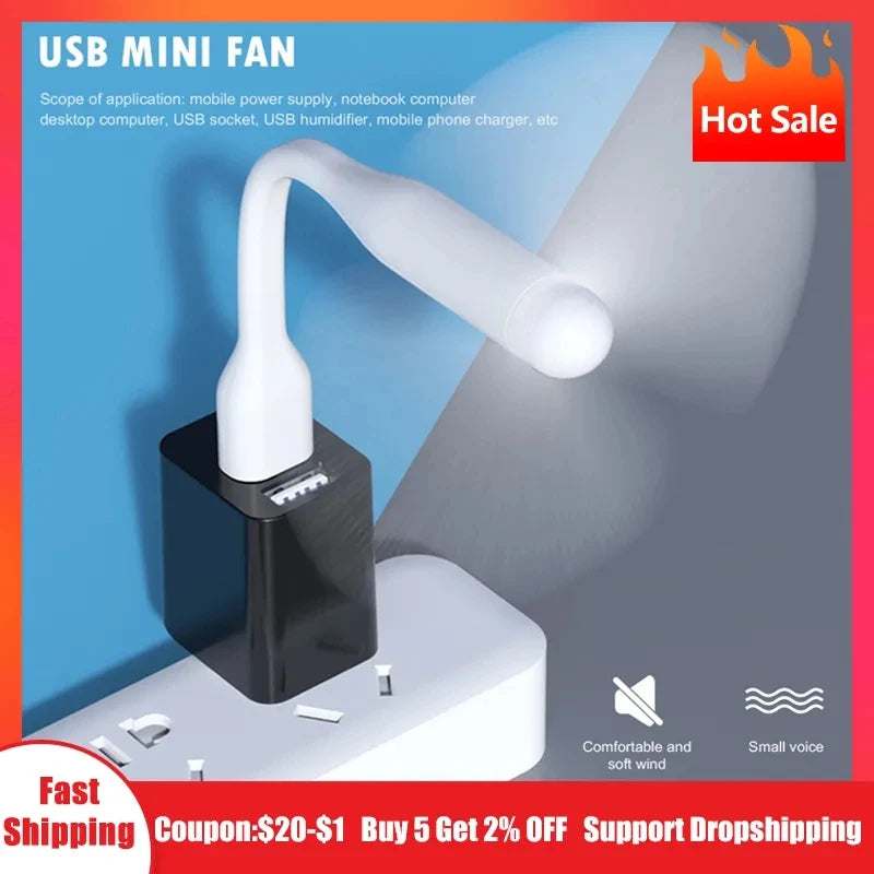 Mini USB Fan Flexible Bendable Cooling Fan For Power Bank Laptop PC AC Charger Portable Hand Fan Computer Summer Gadget