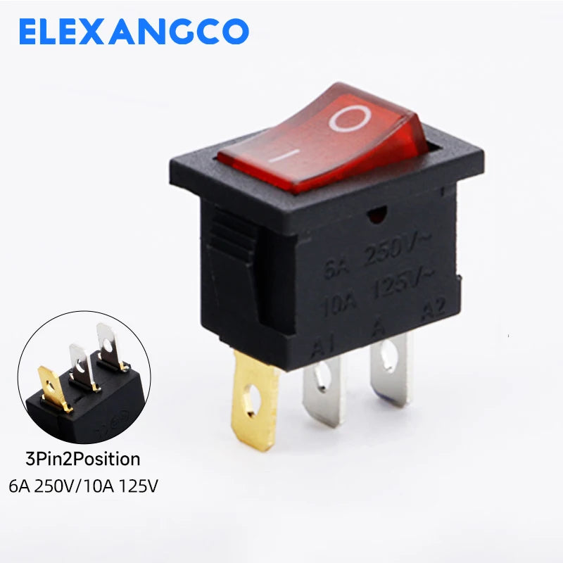 5 PCS/LOT 12Models KCD1 Series  21*15mm 3/4/6Pin Boat Car Rocker Switches 6A/250VAC 10A/125V AC With Red Green Lamp Switch