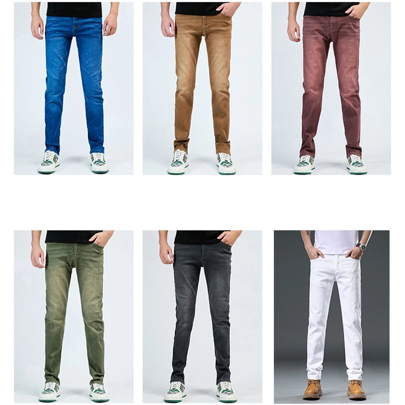 2025 Autumn Men's White Slim Fit Straight Jeans Casual Stretch Denim Pants Comfortable Fashion Streetwear Male Brand Clothing